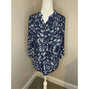 Juniper +Lime Women's Blue Floral V-Neck Long Sleeve Blouse Size S‎